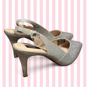 Jones New York Silver Glitter Slingback Heels